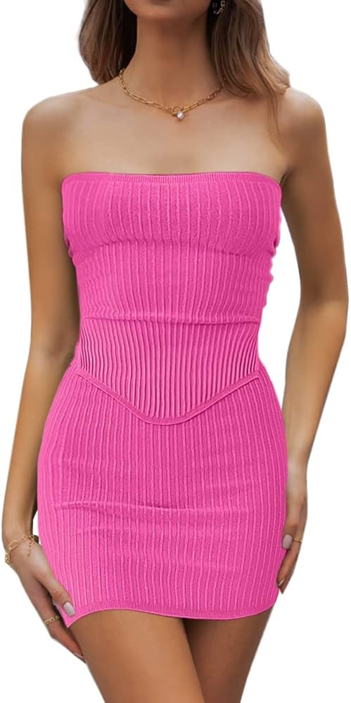 CHYRII Womens Sexy Summer Two Piece Outfits Bandeau Going Out Crop Tops Bodycon Skirt Sets Mini D... | Amazon (US)