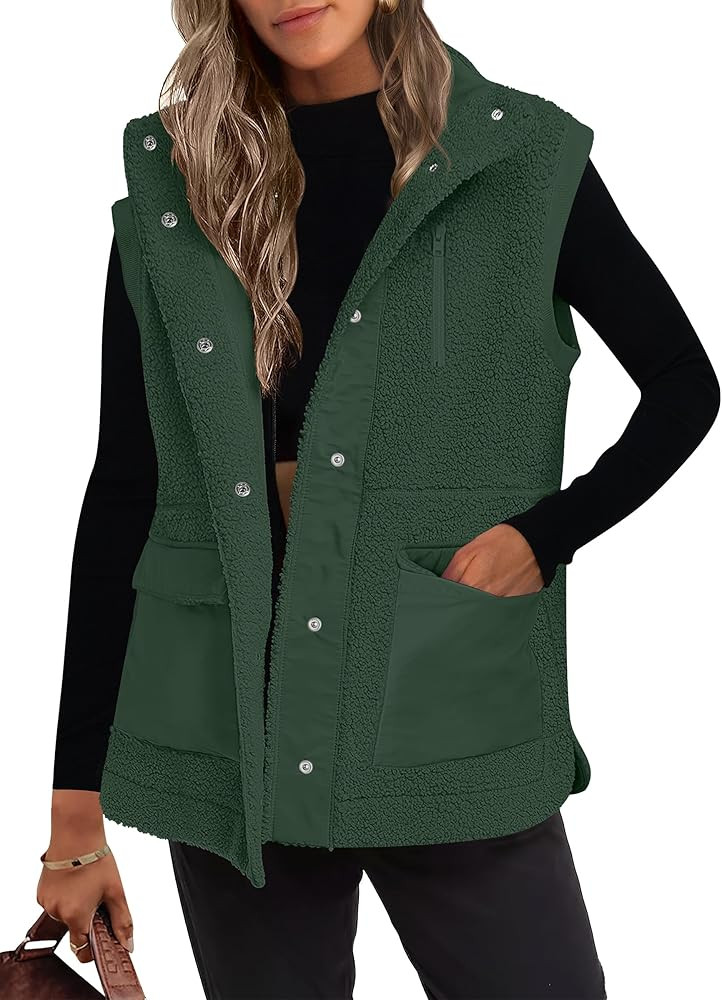 ANRABESS Womens Fleece Vest Loose Warm Button Down Fall Fuzzy Sherpa Jackets Fuzzy Vest With Pock... | Amazon (US)