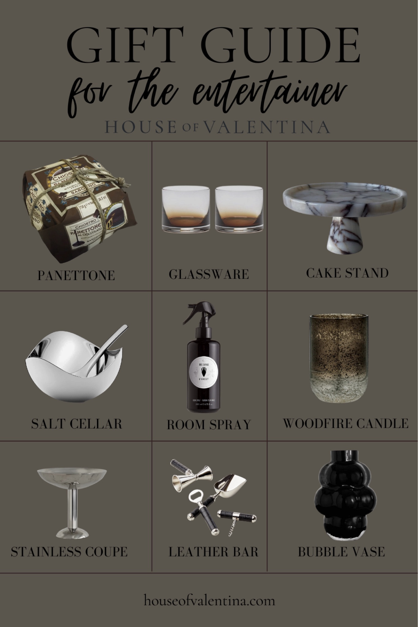 Gift guide for the entertainer! Our favorite unique, luxury items perfect for gift giving!

House of Valentina, luxury gifts, unique gifts
