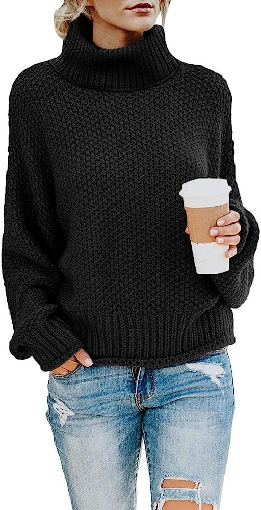 Asvivid Womens Turtleneck Long Sleeve Chunky Knit Pullover Sweater Tops | Amazon (US)