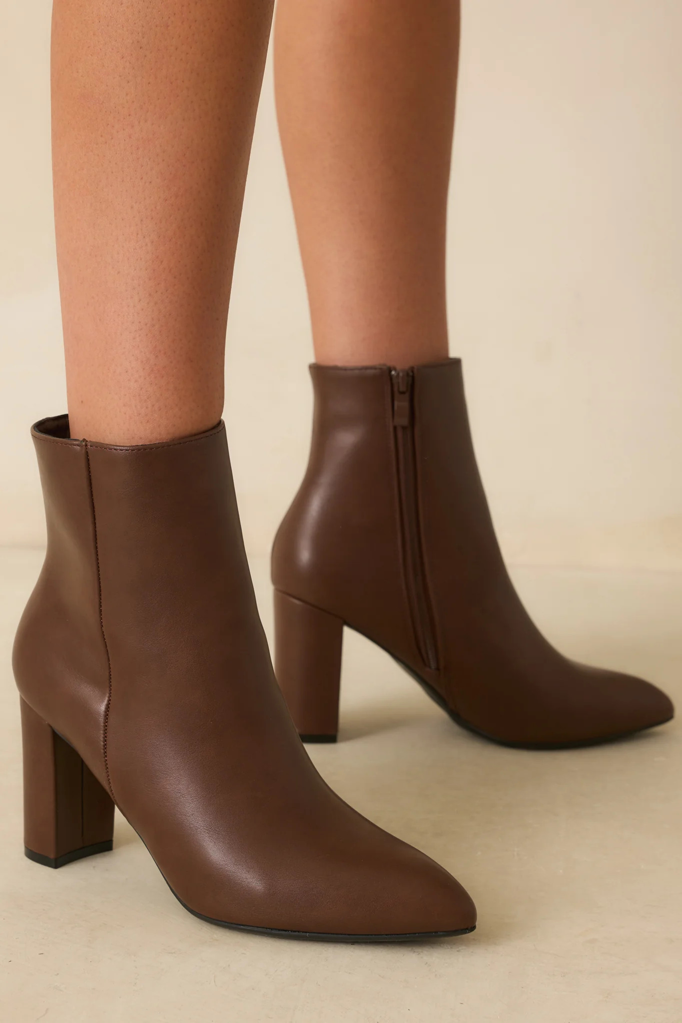 From Here On Brown Faux Leather Block Heel Ankle Boots | Red Dress