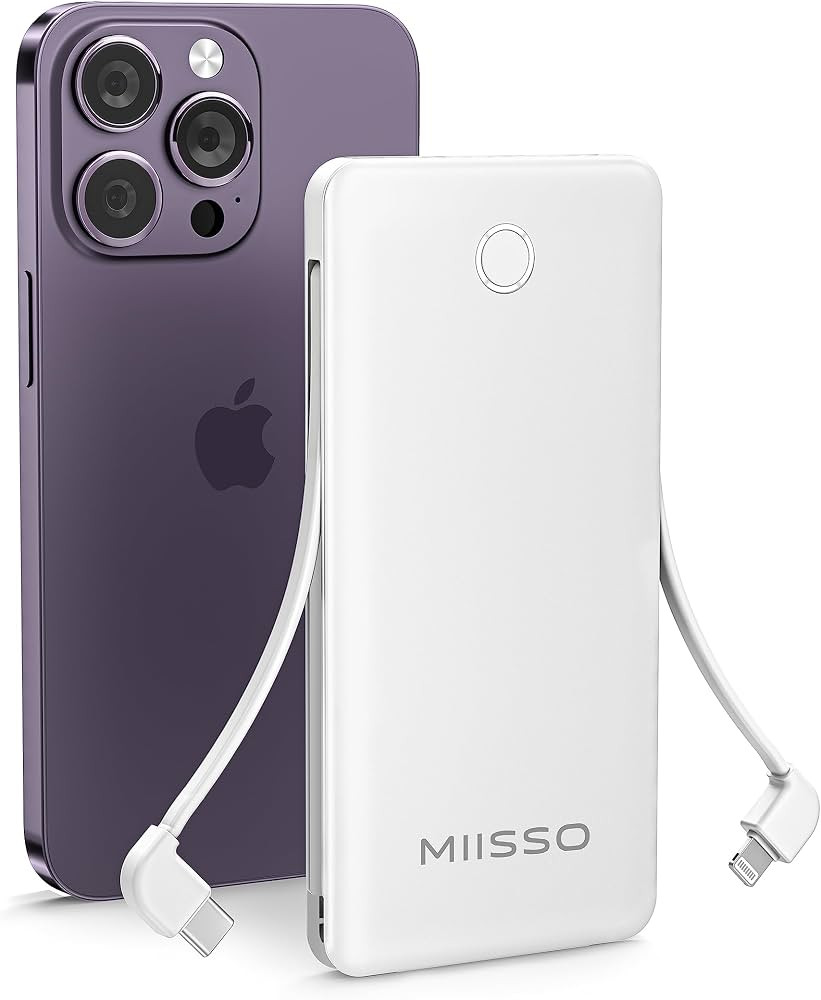 10000mah Slim Portable Charger with Built in Cable, Power Bank Travel Phone Charger External Batt... | Amazon (US)