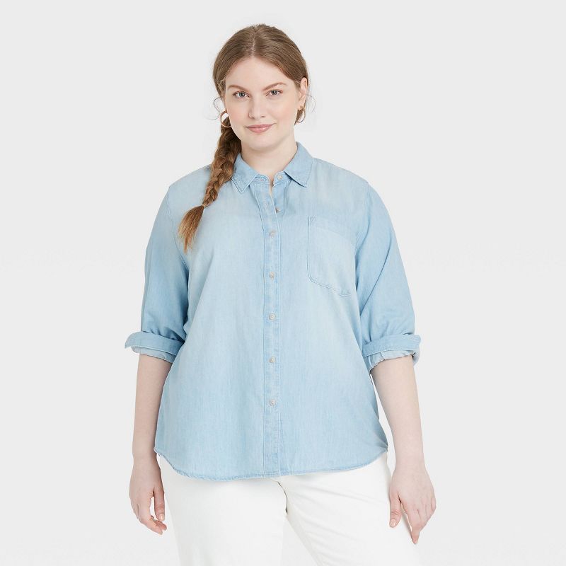 Women's Long Sleeve Denim Button-Down Shirt - Universal Thread™ Blue | Target