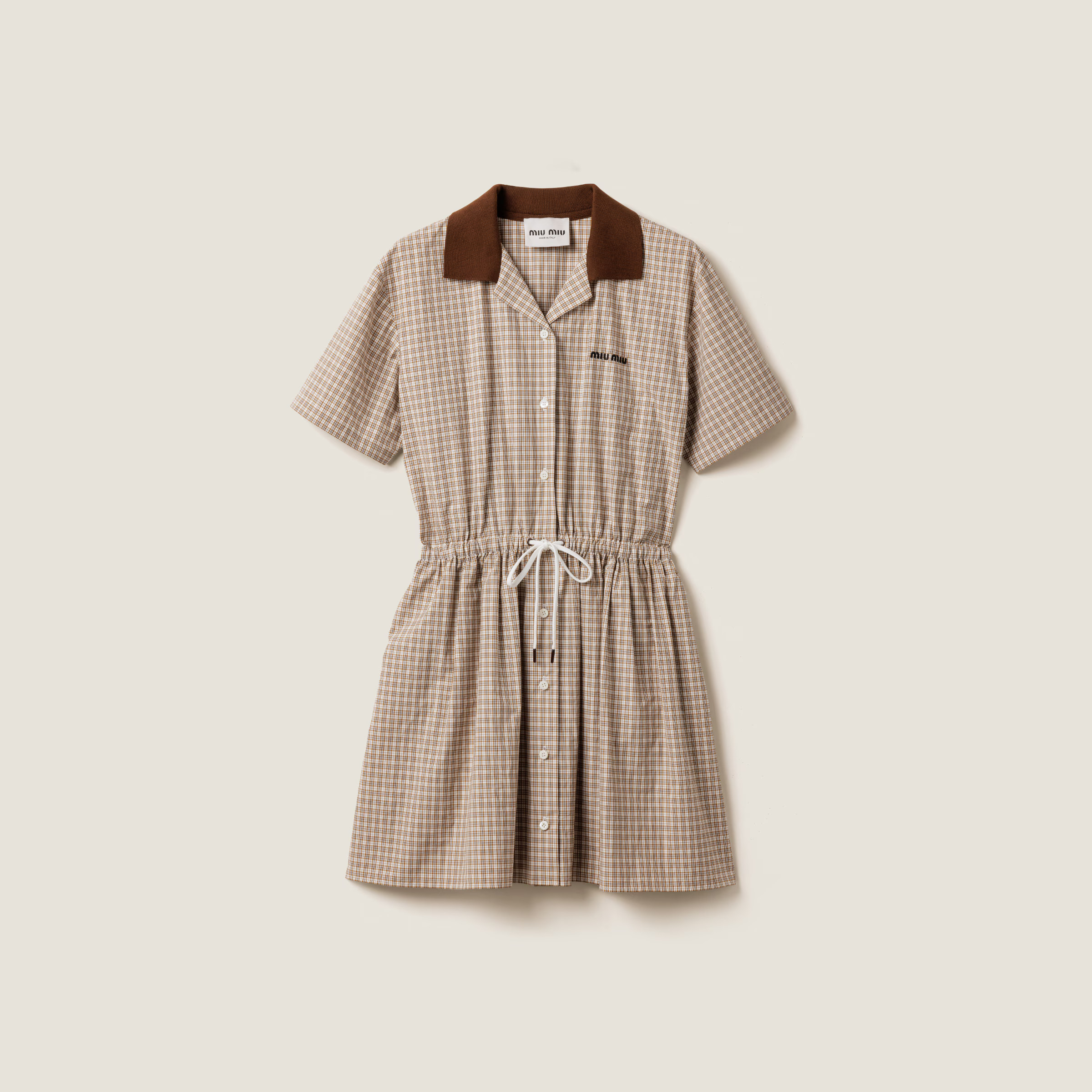 Cork Beige Checked Mini-dress | Miu Miu | Miu Miu INT