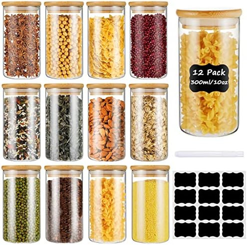 Glass Jars with Bamboo Lids,12 Pack Spice Jars with Bamboo Lids,10oz (300ml) Glass Storage Jars,G... | Amazon (US)
