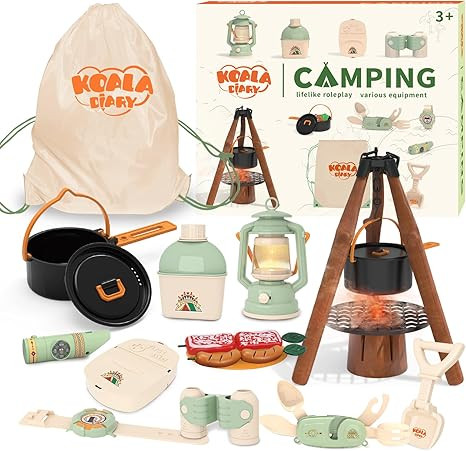 Kids Camping Toys Set - Pretend Play Camping Set with Food Toy, Spray Stove, Oil Lantern, Binocul... | Amazon (US)