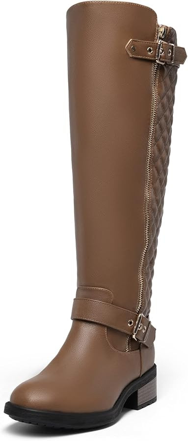DREAM PAIRS Women's Knee High Boots Low Block Heel Riding Boots Round Toe Side Zipper Biker Motor... | Amazon (US)