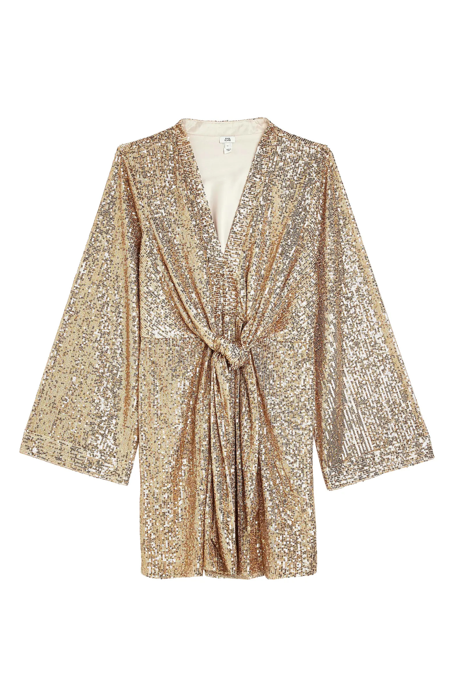 River Island Sequin Long Sleeve Tie Front Minidress | Nordstrom | Nordstrom