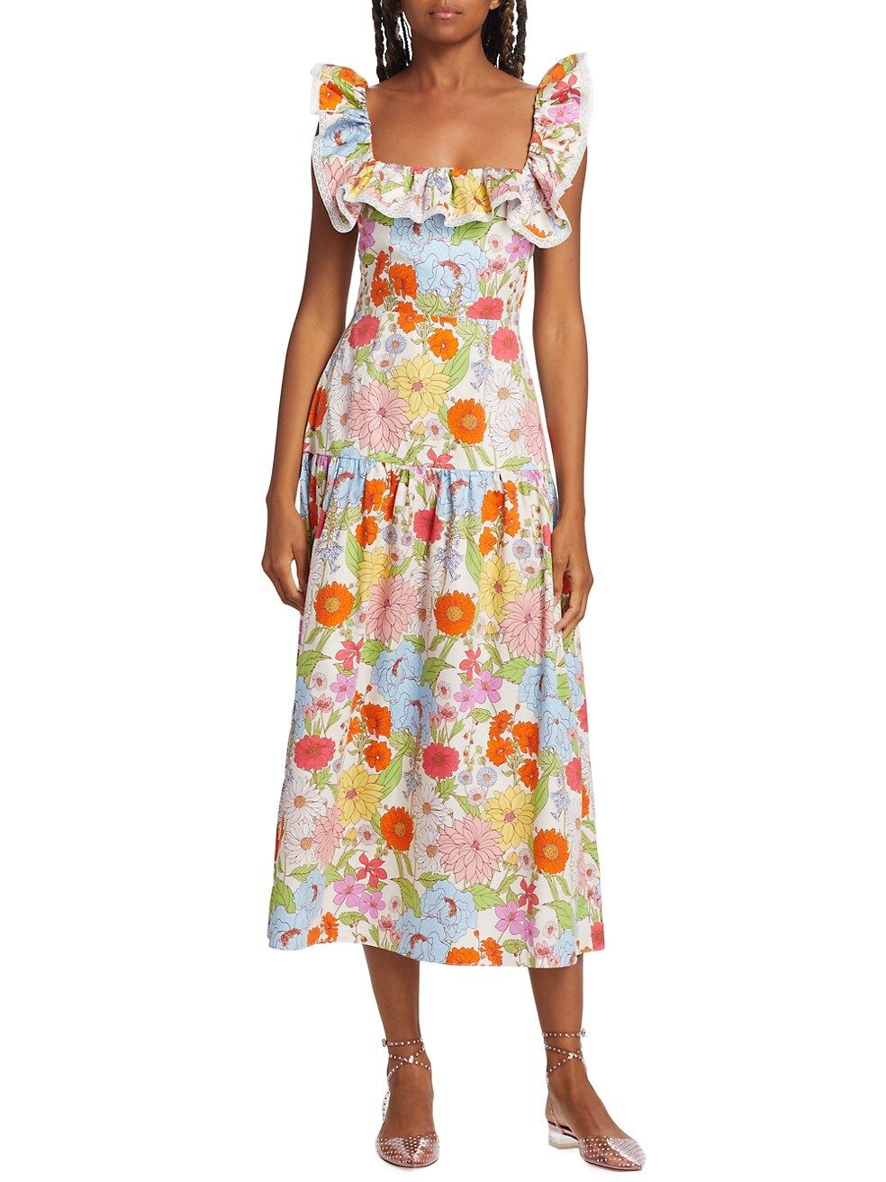 Jessie Floral Ruffled Midi Dress | Saks Fifth Avenue