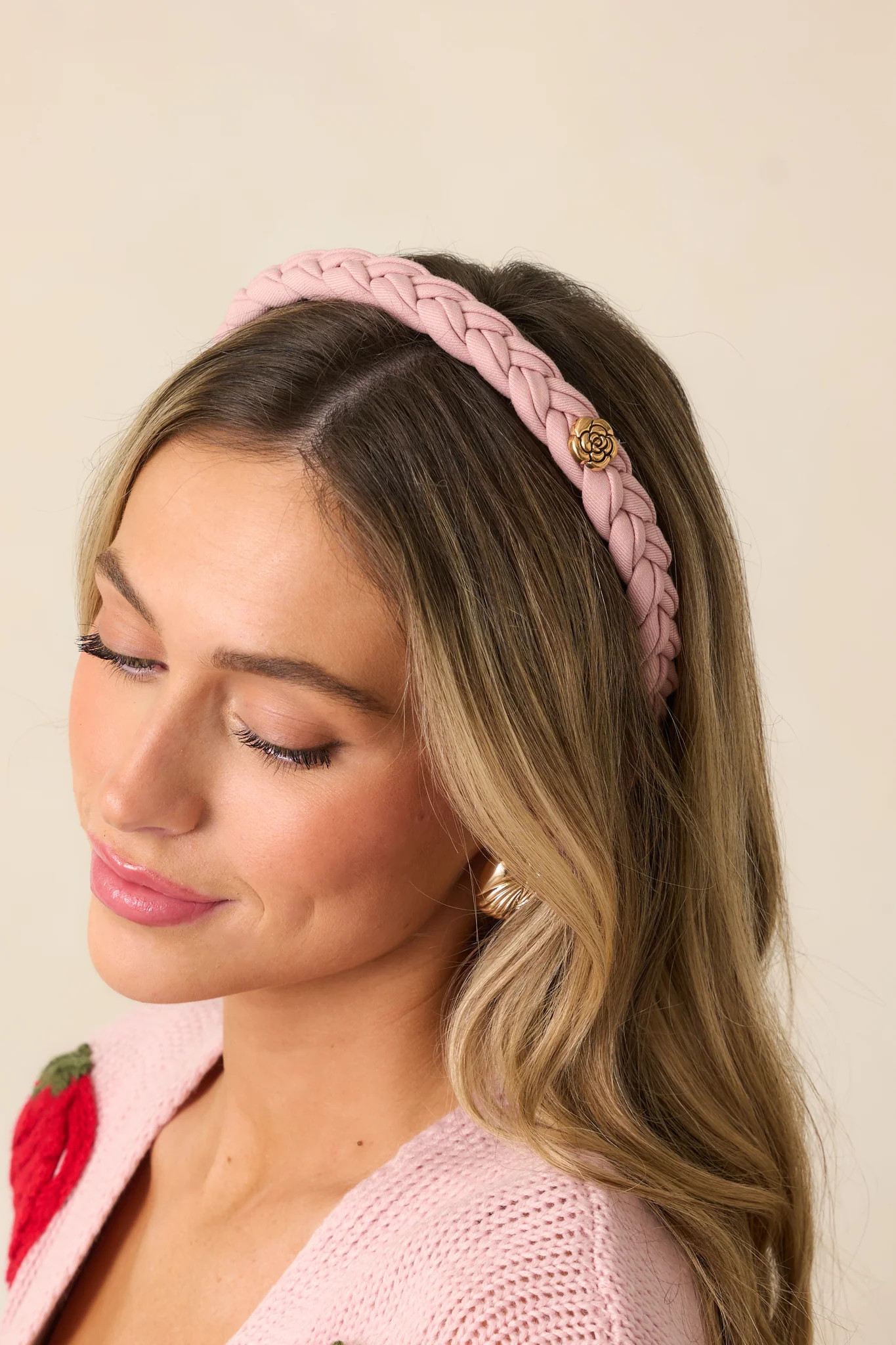 Glowing Rays Dusty Pink Braided Headband | Red Dress