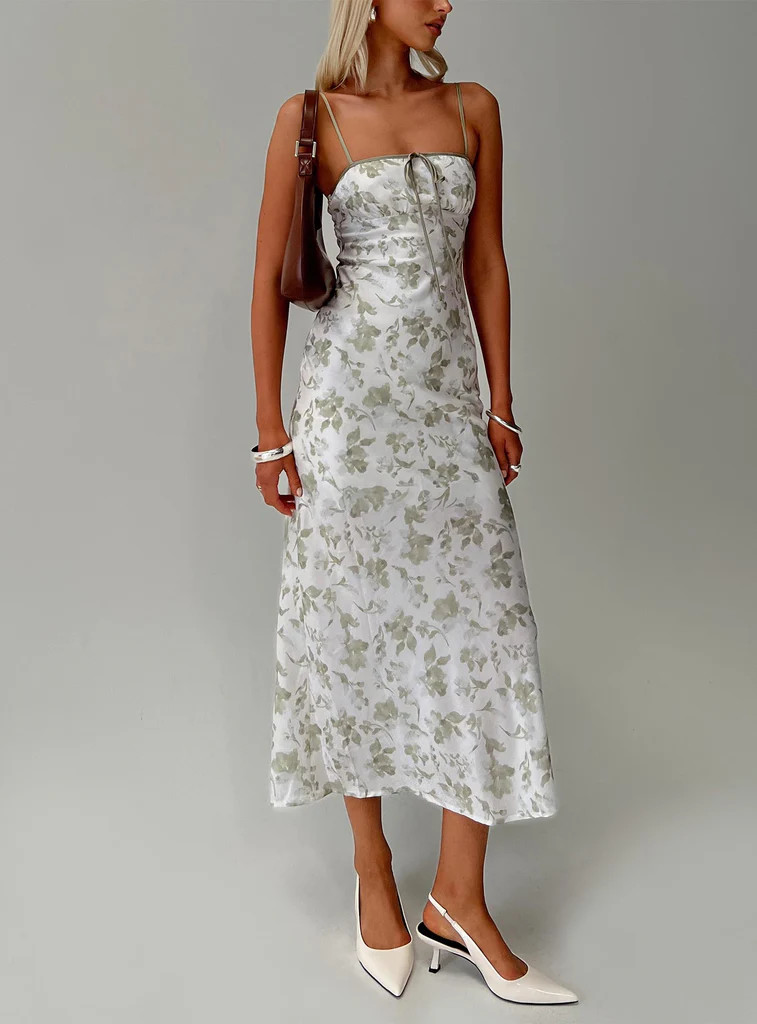 Vasiliki Maxi Dress White / Green Floral | Princess Polly US