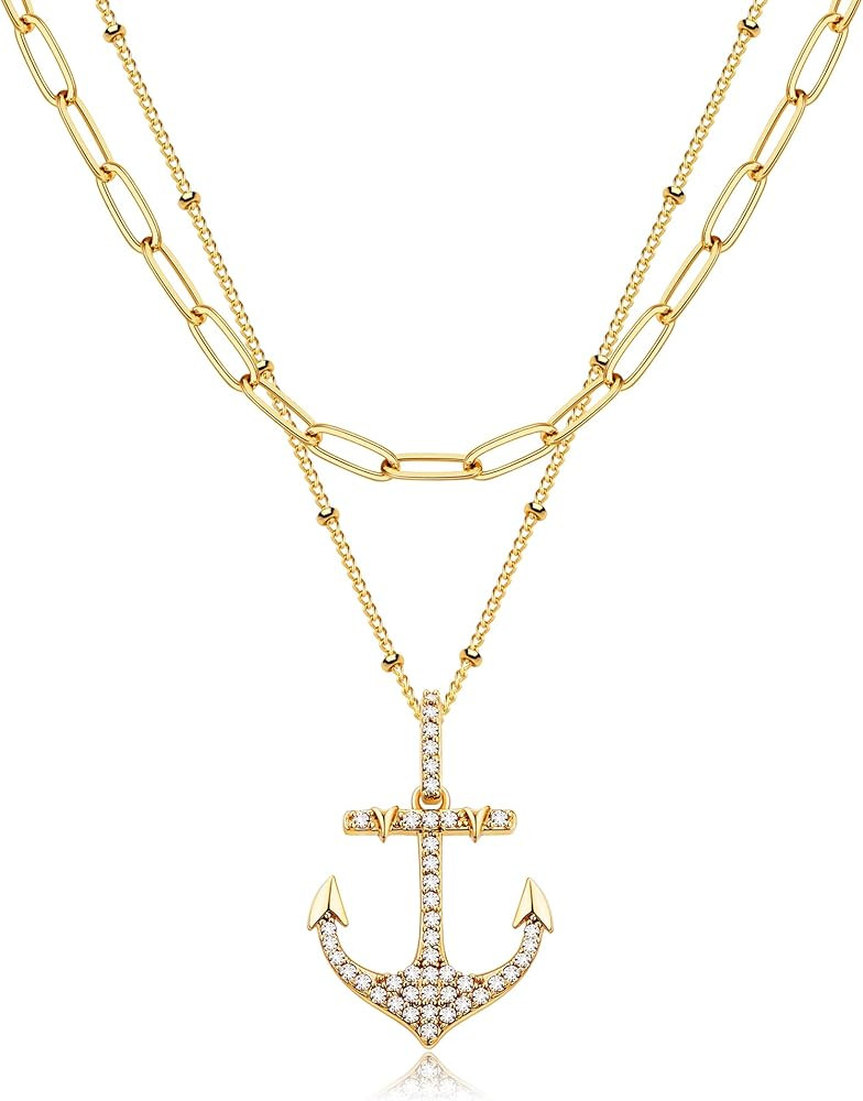 MEVECCO Layered Heart Necklace Pendant Handmade 18k Gold Plated Dainty Gold Choker Arrow Bar Laye... | Amazon (US)