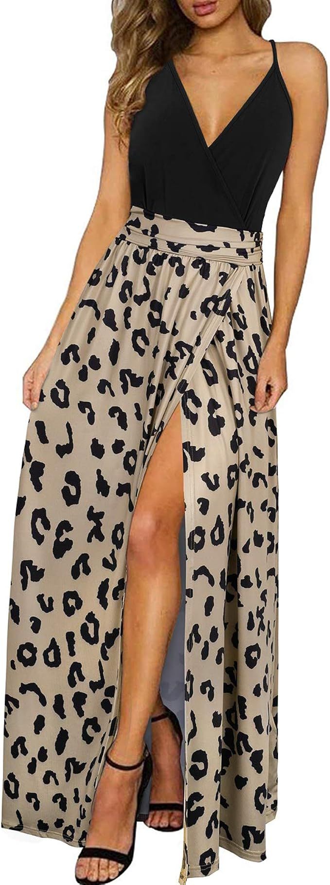 Newshows Women's Summer V Neck Spaghetti Strap Sleeveless Casual Split Long Maxi Dress | Amazon (US)