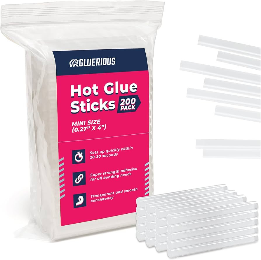 Gluerious Mini Hot Glue Sticks For Glue Gun, 200pcs Bulk Pack 4" Long x .27" Diameter Small Size,... | Amazon (US)