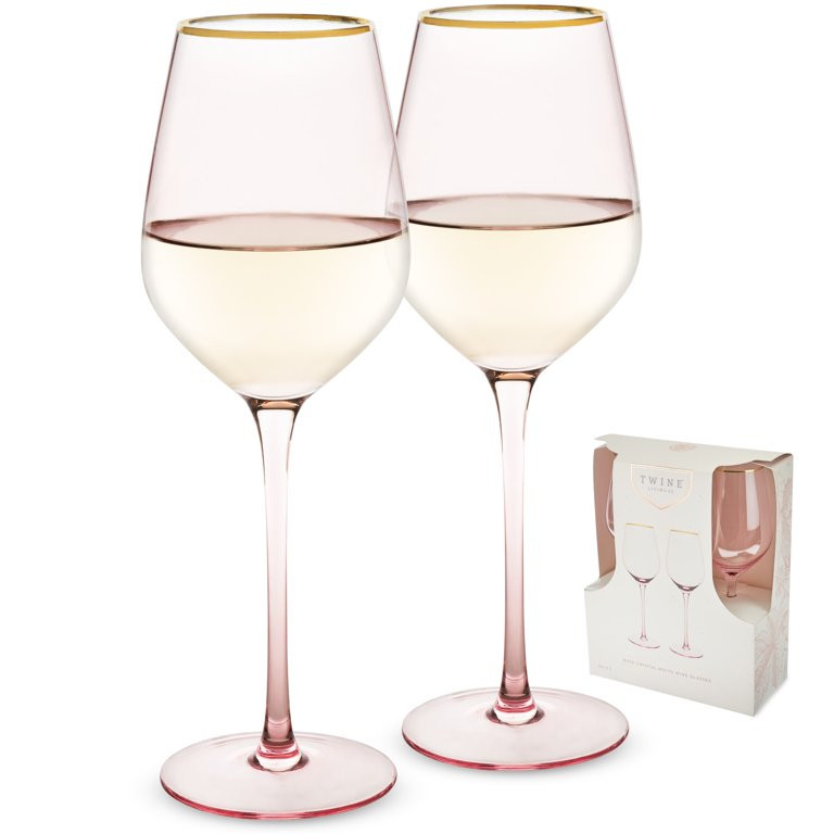 Twine Rose White Wine Glasses - Gold Rimmed Pink Tinted Crystal Wine Glass Set | Walmart (US)