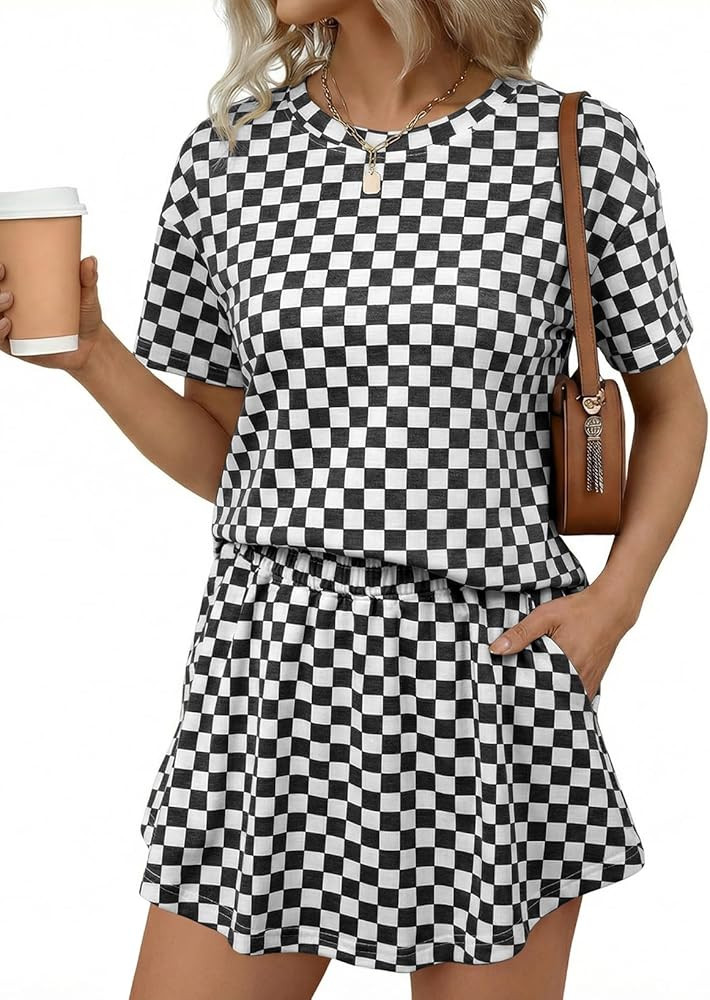 BLENCOT Lounge Sets for Women Summer 2 Piece Skirt Sets Casual Cropped Tee and Short Set Matching... | Amazon (US)