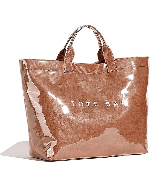 Tote Bag for Women Large PVC Tote Bag Letters Print Handbag Kraft Paper Tote Bag Clear Plastic To... | Amazon (US)