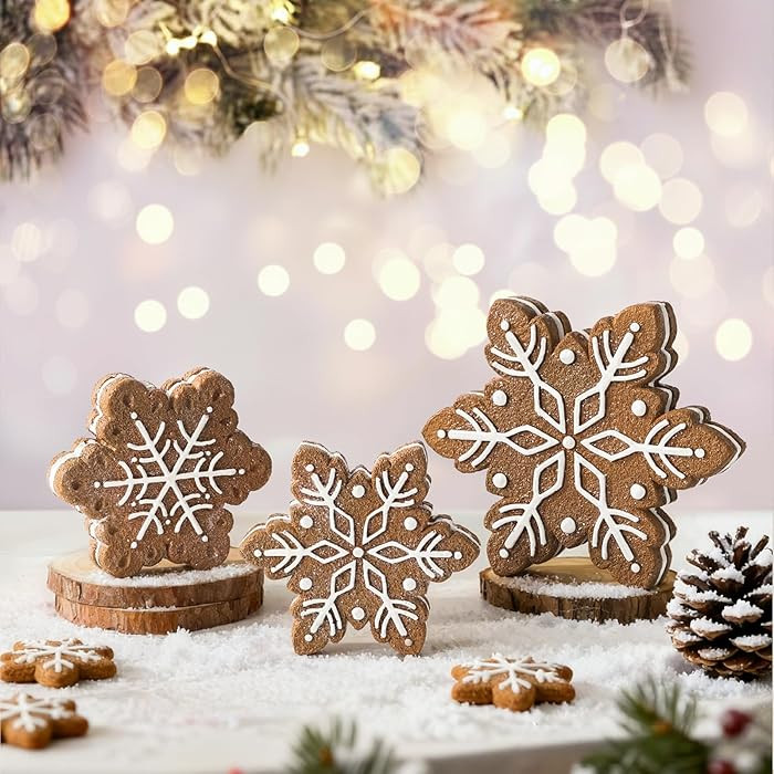 Resin Christmas Table Decor: 3pcs Christmas Gingerbread Snowflake Ornaments, Sandy Brown & White ... | Amazon (US)