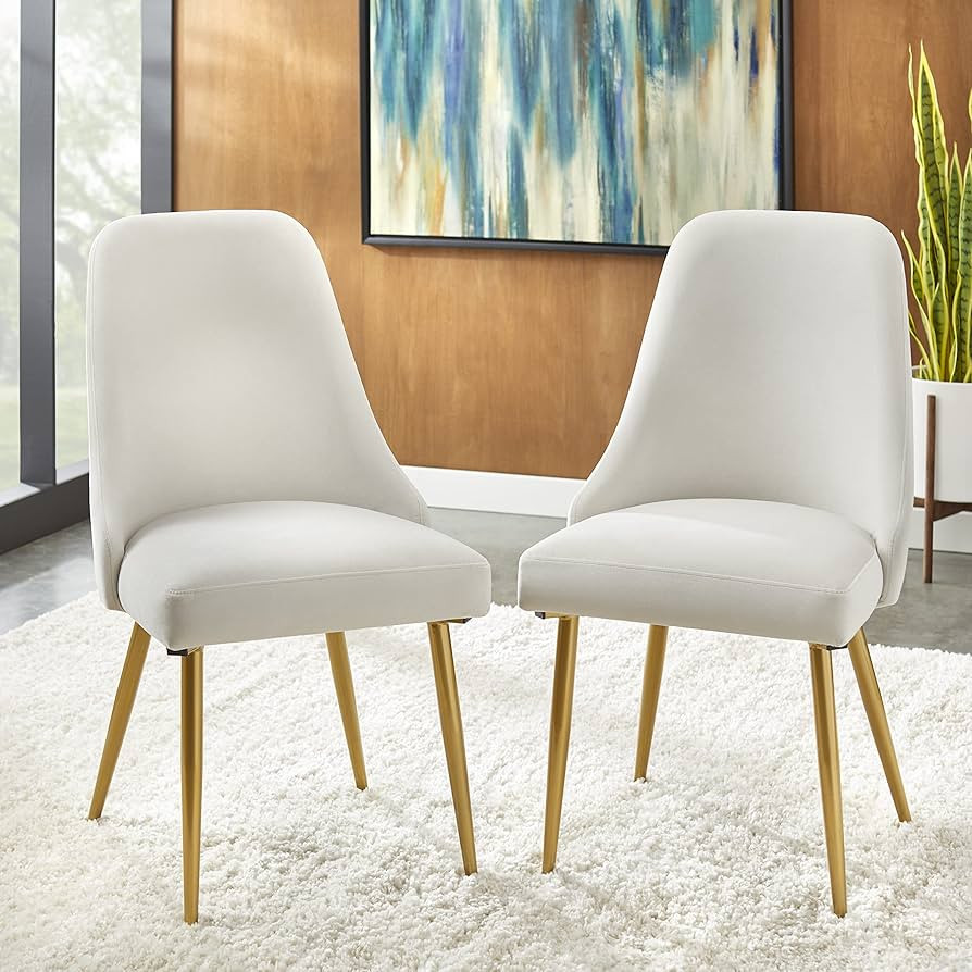 Franz Velvet Dining Chair with Gold Legs Set of 2 (Cream), 22D x 20W x 36H in | Amazon (US)