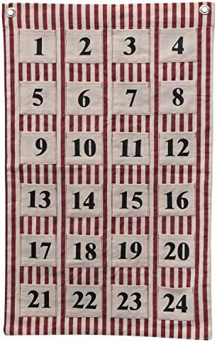 Creative Co-Op 26" Cotton Striped Wall Hanging with 24 Pockets & Grommets Advent Calendar, Red | Amazon (US)