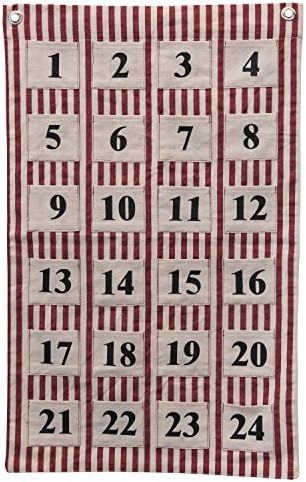 Creative Co-Op 26" Cotton Striped Wall Hanging with 24 Pockets & Grommets Advent Calendar, Red | Amazon (US)
