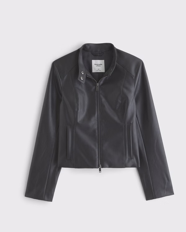 Slim Vegan Leather Mockneck Jacket | Abercrombie & Fitch (US)