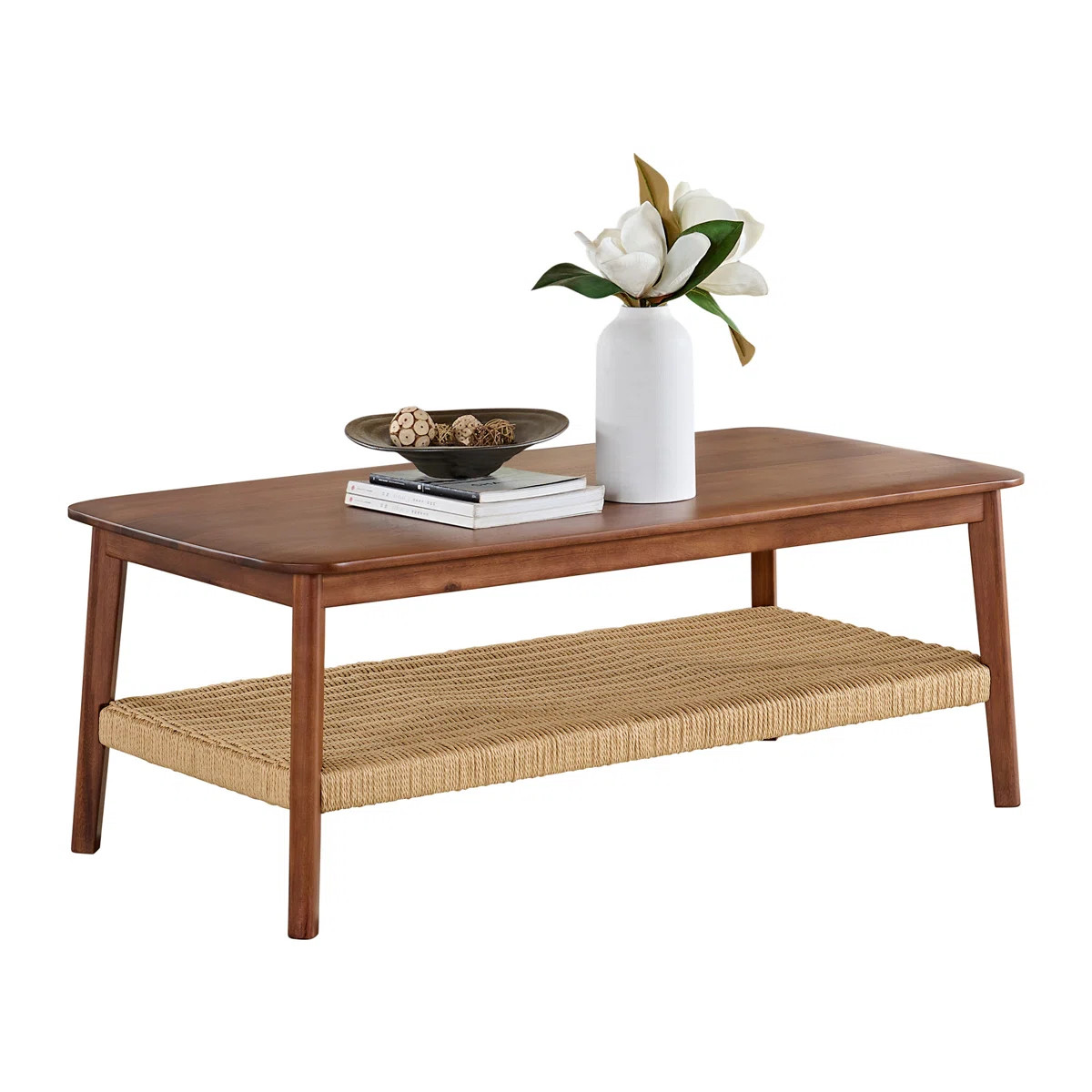 Alaterre Furniture Coffee Table - Calais Collection 48-Inch Living Room Table with Woven Shelf - ... | Wayfair North America