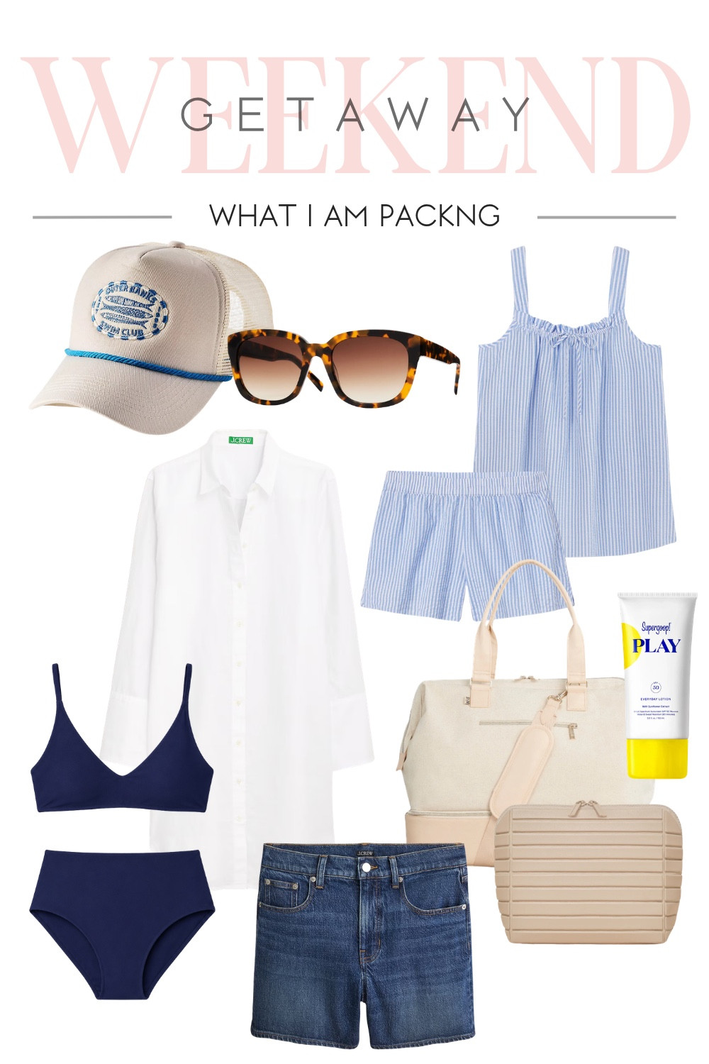 Weekend getaway packing is officially underway! I’m keeping things simple with versatile pieces I can mix and match all trip long. Think lightweight layers, comfy denim, an easy swimsuit, matching striped set, my favorite travel accessories, and the beauty essentials I never leave home without.

Everything in this collage is linked—from the outfit staples to the travel must-haves. Save this for your next beach trip, lake weekend, or summer vacation inspiration!

#LTKTravel #WeekendGetaway #TravelStyle #SummerPacking #VacationOutfit #BeachVacation #CapsuleWardrobe #SummerEssentials #ResortStyle #TravelFavorites

#LTKSeasonal #LTKootd #LTKTravel