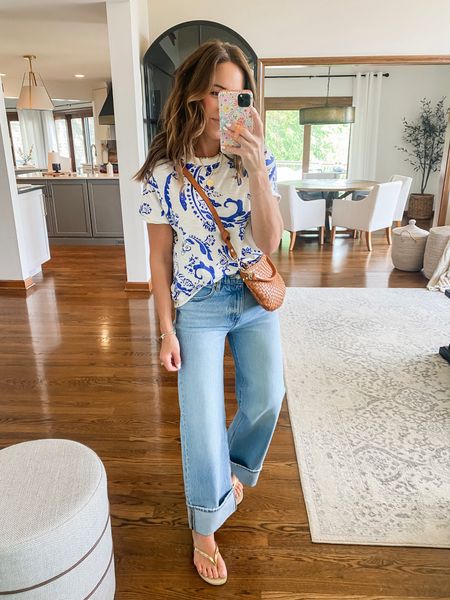 Bold print on this easy, everyday tee!
12 colors/patterns. Use code: anthro20 for 20% off over $100. 
XS 
Jeans down one size 
Sandals tts 

#LTKOver40 #LTKxMadewell #LTKSaleAlert