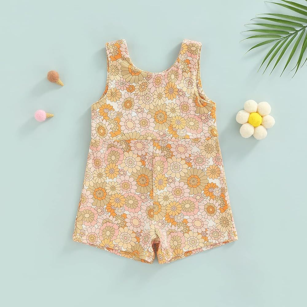 Toddler Baby Girl Romper Shorts Playsuit Daisy Rainbow Printed Sleeveless Jumpsuit Infant Cute Summe | Amazon (US)