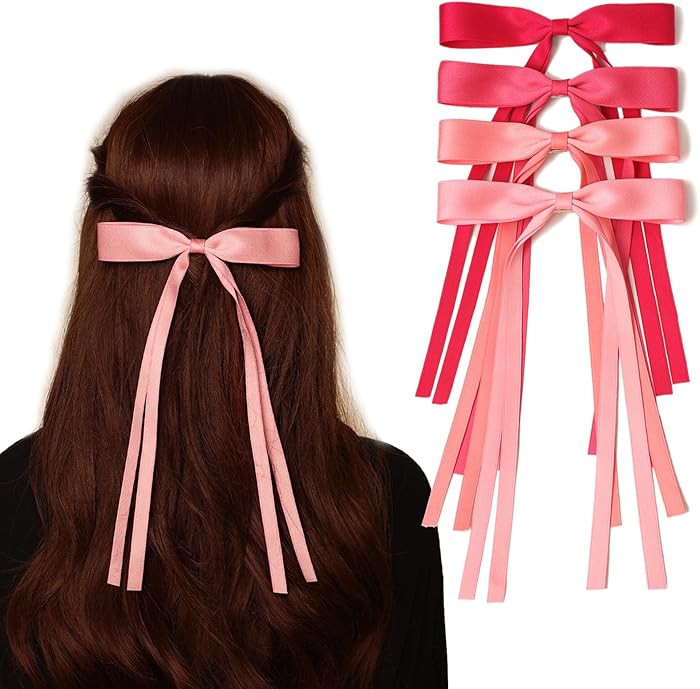 LFOUVRE Hair Accessories, Pink Ribbon Bows with Long Tassels for Hair, Hair Clips for Women and G... | Amazon (US)