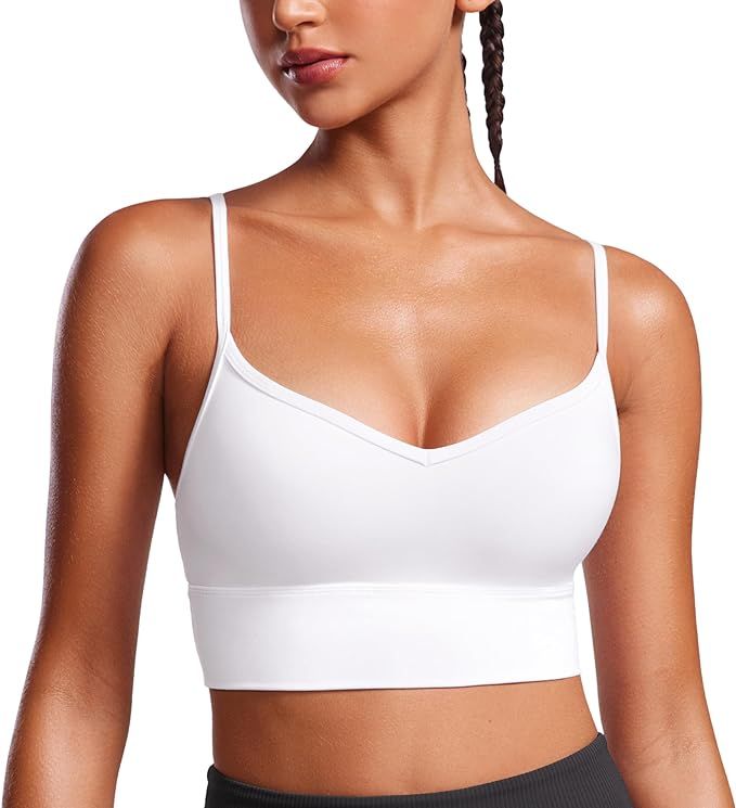 CRZ YOGA Womens Butterluxe V Neck Longline Sports Bra - Adjustable Spaghetti Strap Yoga Bra Camis... | Amazon (US)