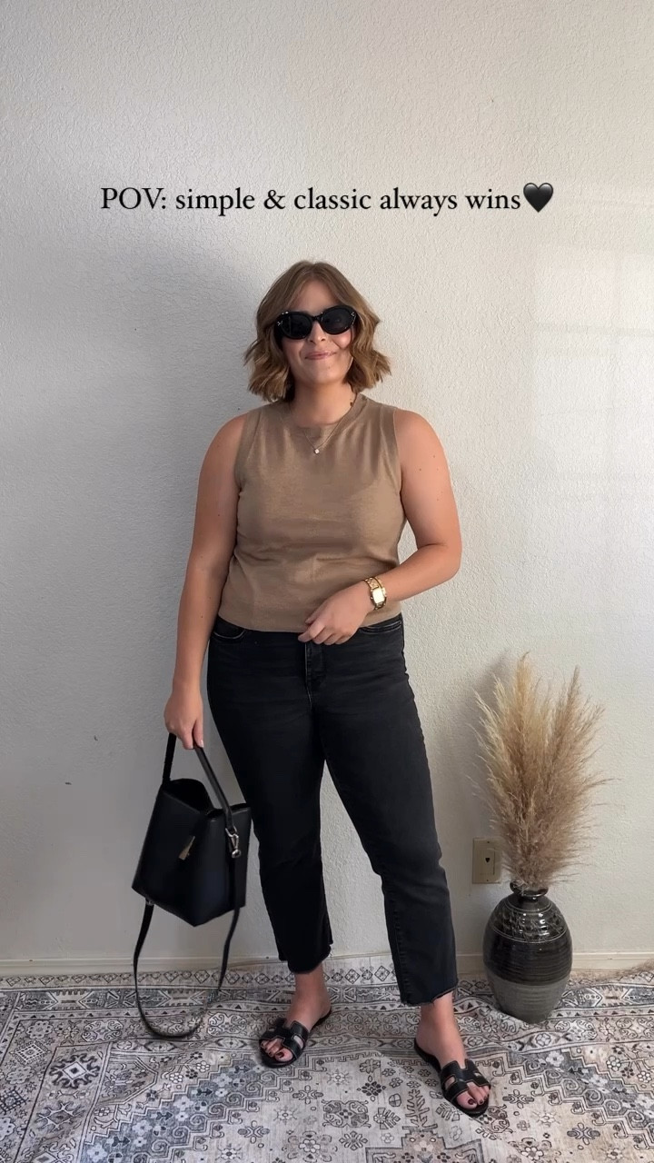 Early Fall ootd 🖤 this sweater tank is such a good closet staple! This outfit makes for a great base—when you don’t want to think too much about your outfit, you can wear this & feel good! But on other days, you can add layers or switch out your shoes & accessories to elevate the look!

Wearing L in tank (tts)

#LTKMidsize #LTKFindsUnder50 #LTKStyleTip