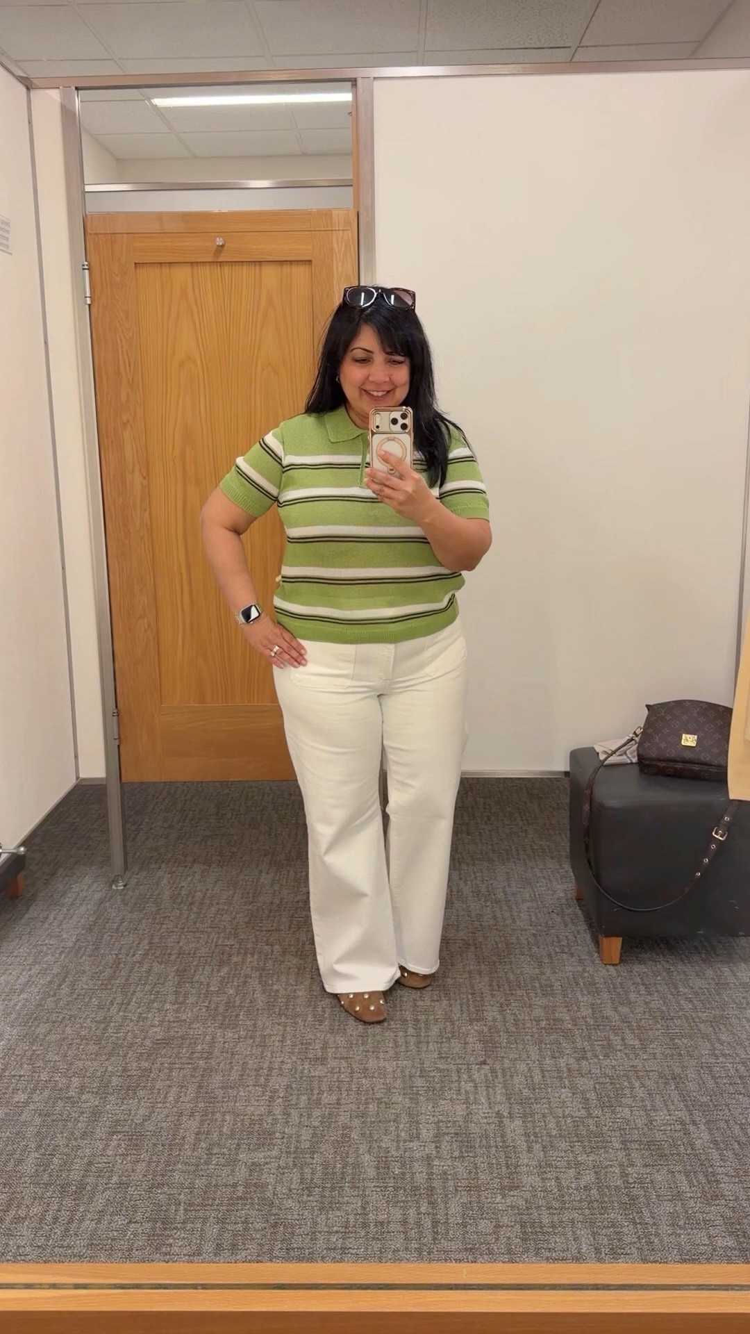 Love the color combo and style of this lightweight short sleeve polo sweater for spring and summer outfits 2026! Would be really cute with white jeans or shorts and also chocolate brown pants. Linked some ideas below. Easy to dress up or dress down so it can be worn for workwear or everyday casual. 

Mango top size XL. Madewell white jeans size 32 Short. Madewell ballet flats. 

#LTKMidsize #LTKOver40 #LTKPetite