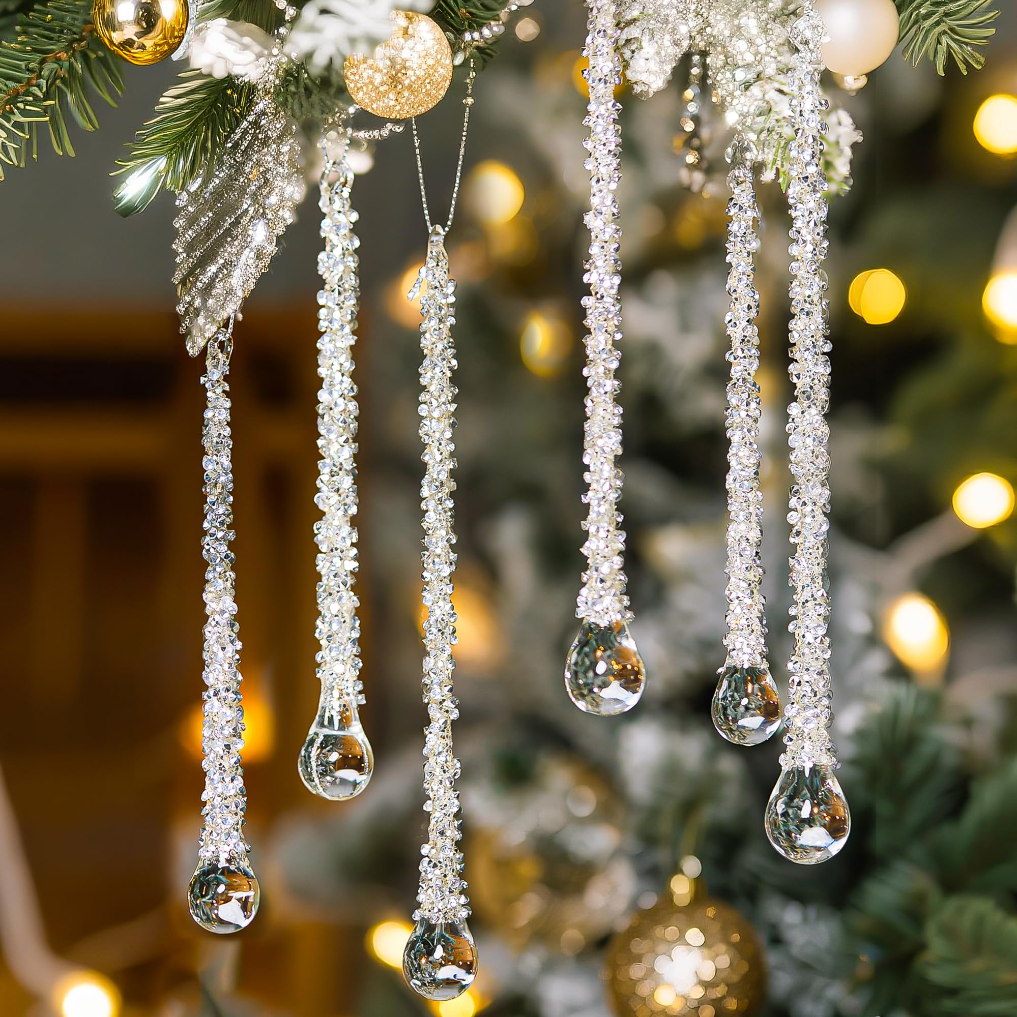H&D HYALINE & DORA 6pcs Glass Icicles Ornament Silver Glass Icicles Drop Hanging Ornament for Chr... | Amazon (US)