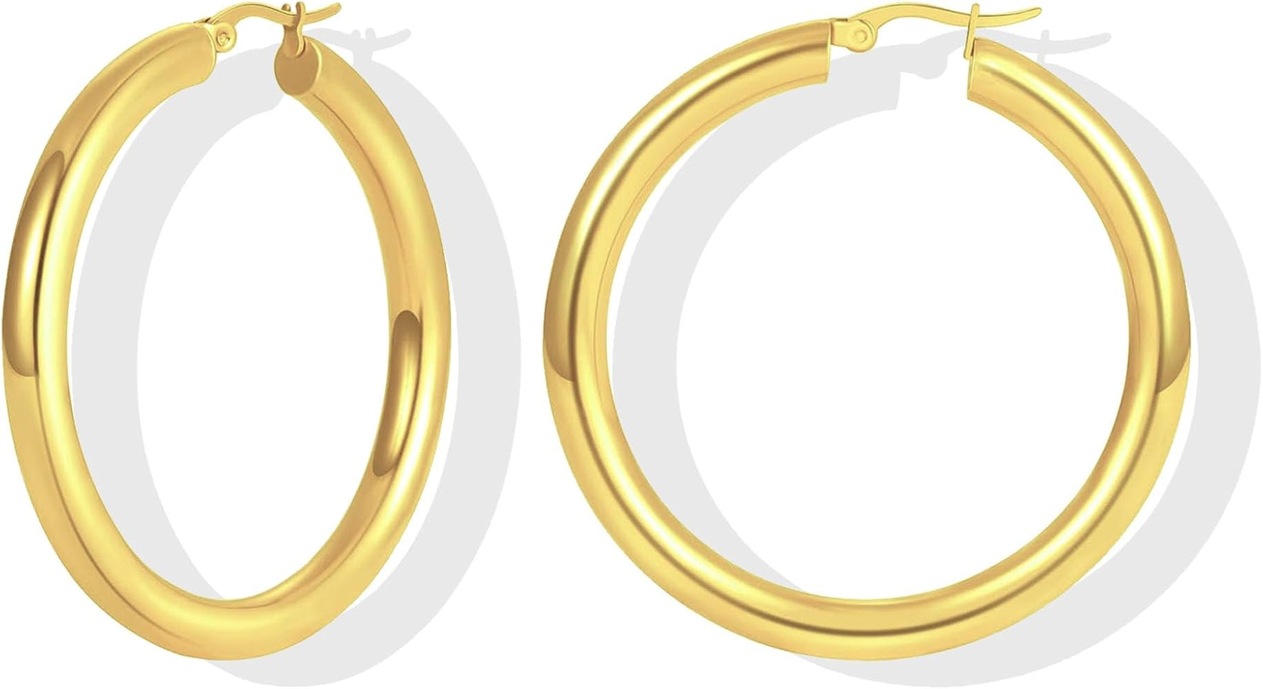 Chunky Gold Hoop Earrings for Women 18K Gold Paperclip Oval Hoop Earrings Gold Square Hoops Small... | Amazon (US)