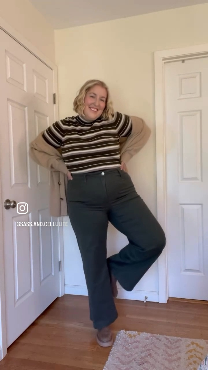 Fall work outfit inspo on a size 18! 

These gorgeous green wide leg jeans are so comfy and cute (wearing size 17!) the boots are new too, everything else is super old so I’ve linked similar items below✨ 

#LTKStyleTip #LTKMidsize #LTKPlusSize