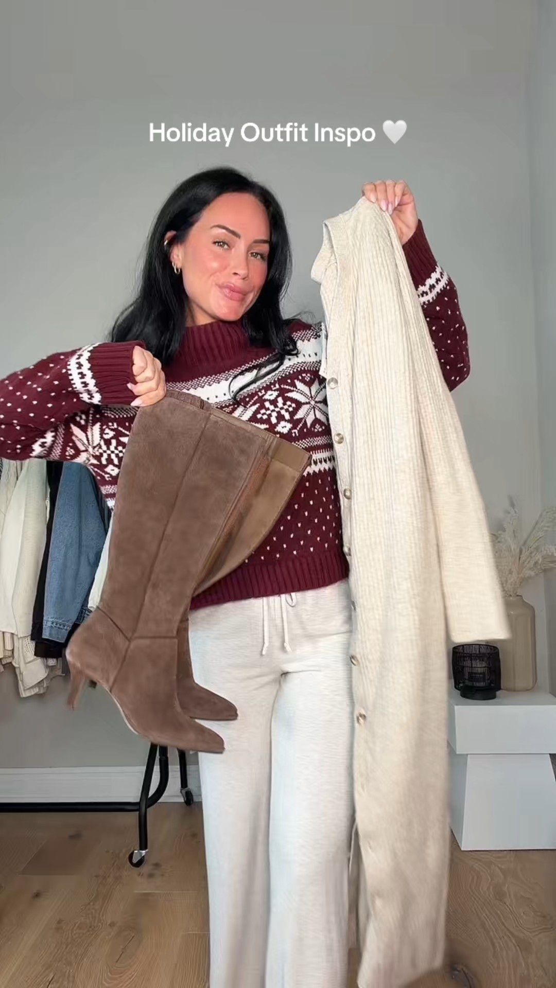 Cozy neutrals for the holiday season 🤍 

I will have my outfit details on my LTK! 
My sizing 5’7, 145lbs, 32dd
I’m wearing size smalls 

#LTKHoliday #LTKootd #LTKgrwm
