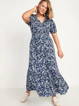 Floral-Print Puff-Sleeve All-Day Maxi Swing Dress for Women | Old Navy (US)