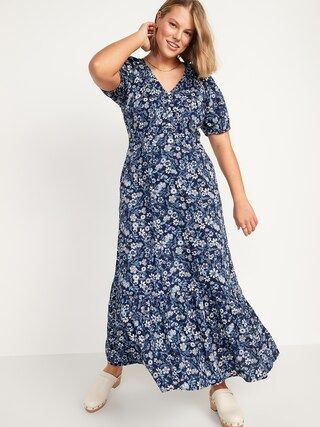 Floral-Print Puff-Sleeve All-Day Maxi Swing Dress for Women | Old Navy (US)