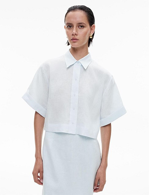 Witchery Linen Crop Shirt | David Jones | David Jones (Australia & New Zealand)