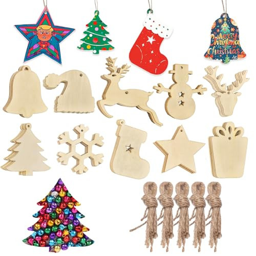 50pcs Christmas Wooden Ornaments for Crafts, 10 New Styles Unfinished Wood Slice Ornaments, Wooden Christmas Ornaments to Paint, Christmas Tree Hanging Ornaments Wood Christmas Decoration DIY Crafts | Amazon (US)