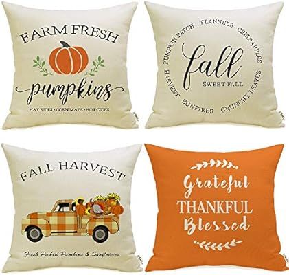 Meekio Fall Decorations for Home Set of 4 Fall Pillow Covers 18 x 18 Buffalo Check Truck Quote Cu... | Amazon (US)