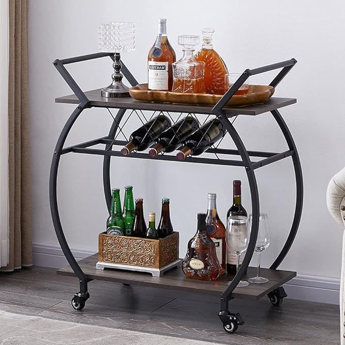 LVB Bar Cart with Wine Rack, 2 Tier Kitchen Coffee Cart on Wheels, Industrial Wood and Metal Port... | Amazon (US)