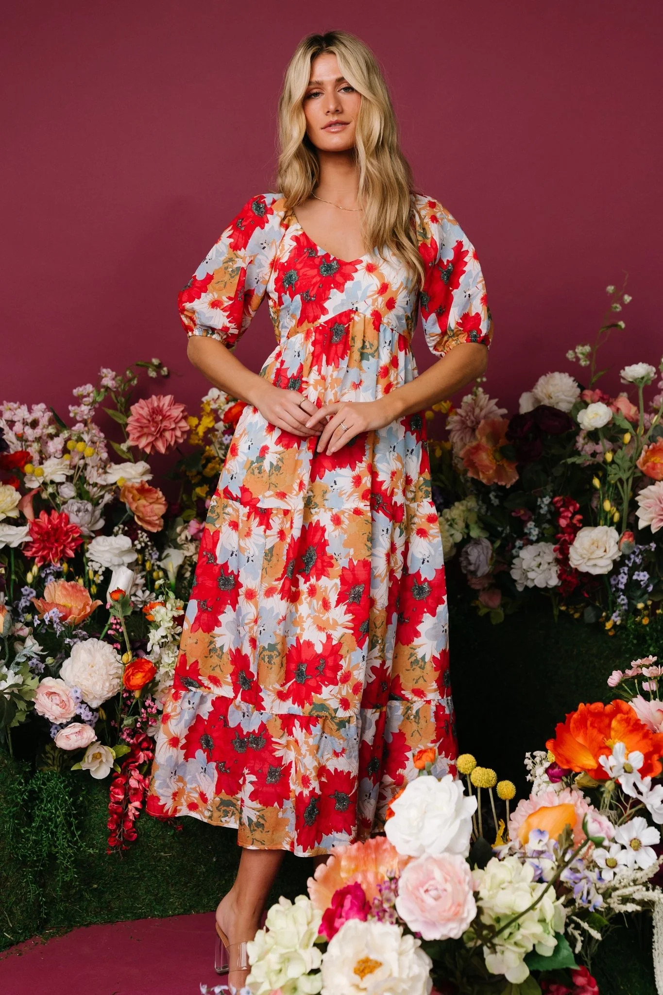 Denton Midi Dress | Red Multi | Baltic Born