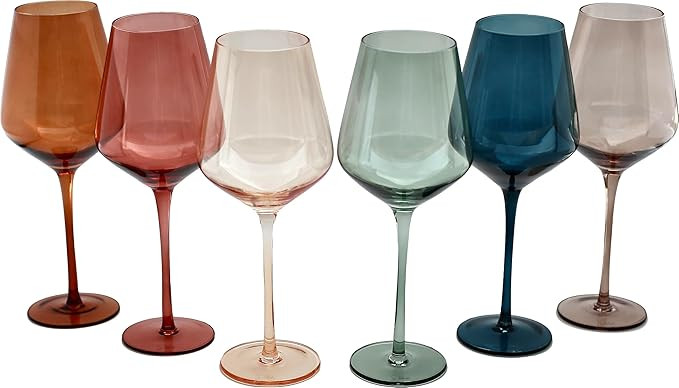 Saludi Colored Wine Glasses, 16.5oz (Set of 6) Stemmed Multi-Color Glass - Great for all Wine Typ... | Amazon (US)
