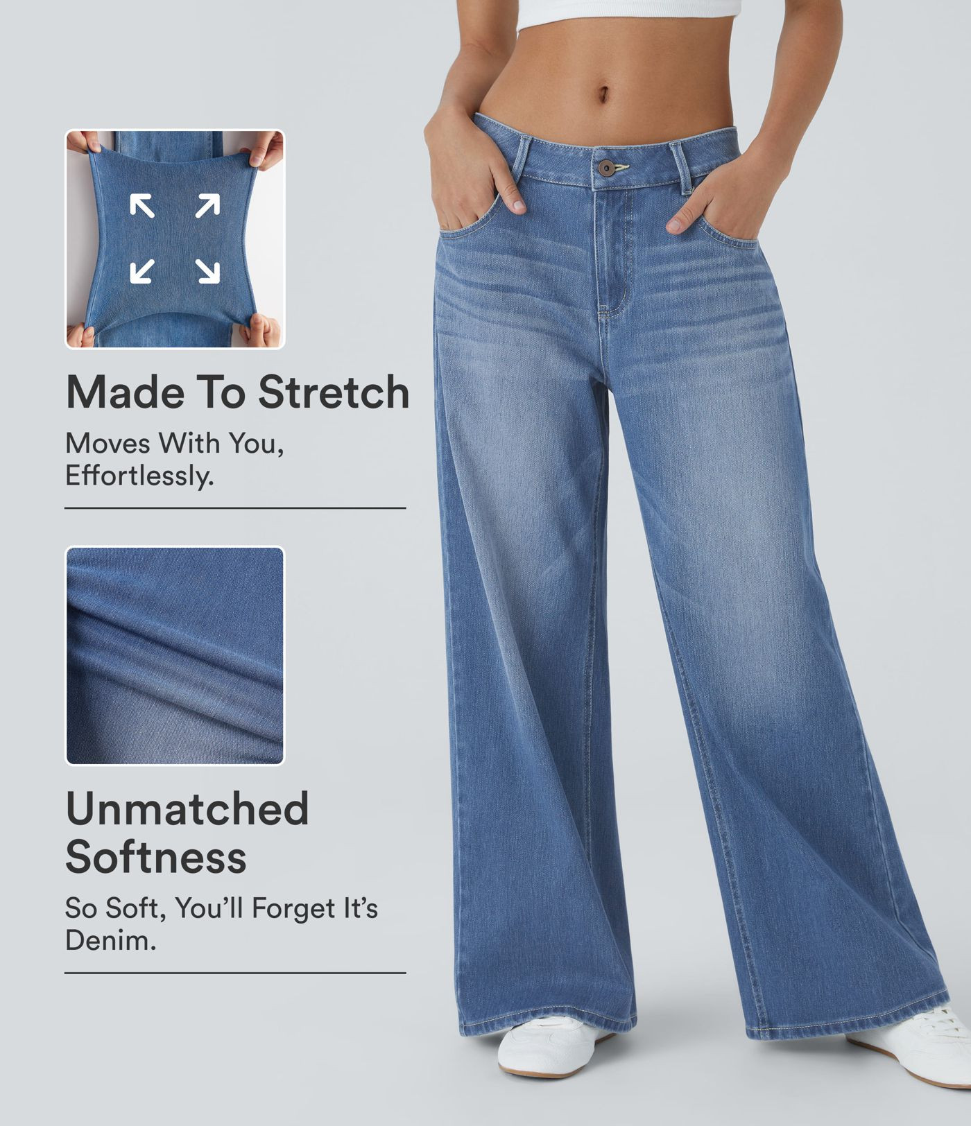 Women’s Halara Flex™ Low Rise Zipper Pockets Washed Baggy Wide Leg Casual Jeans - Halara | HALARA