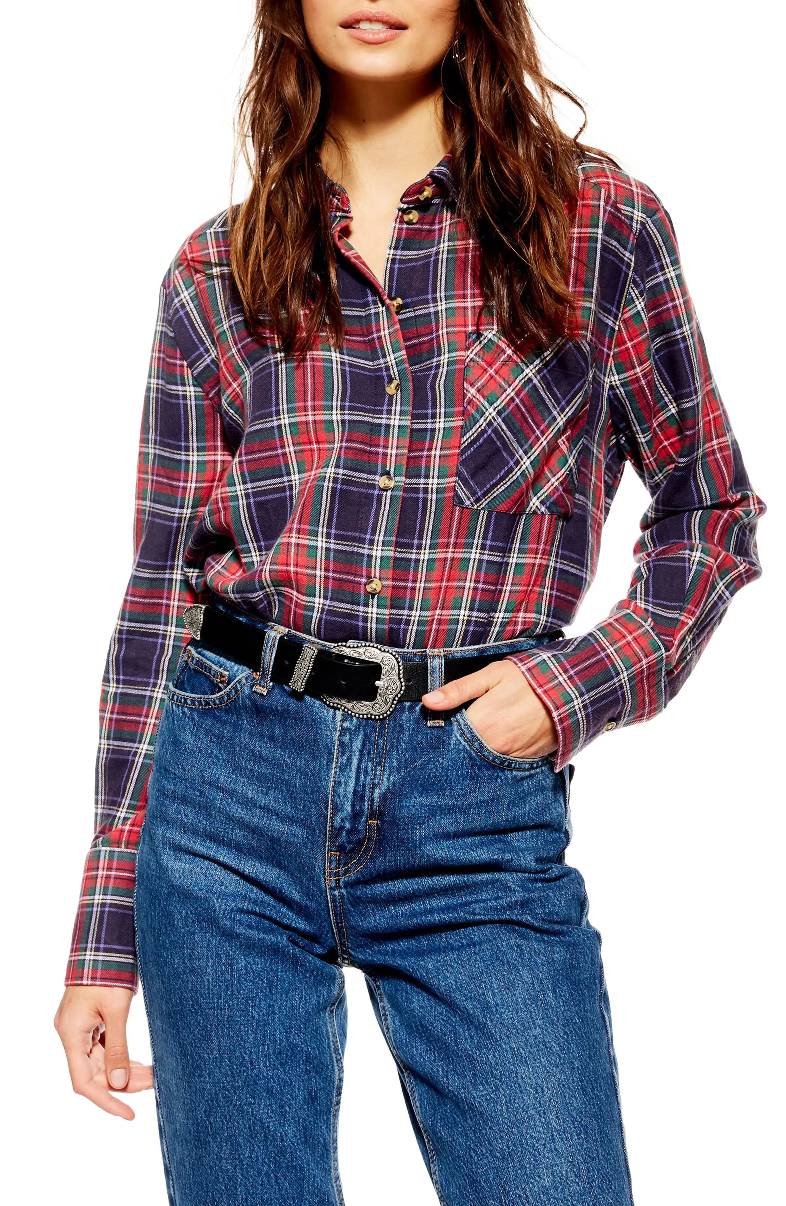 Topshop Pacey Washed Check Plaid Shirt | Nordstrom