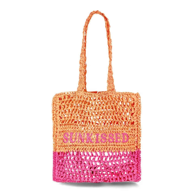 No Boundaries Women's Festival Straw Tote Bag, Pink Ombre Sunkissed | Walmart (US)
