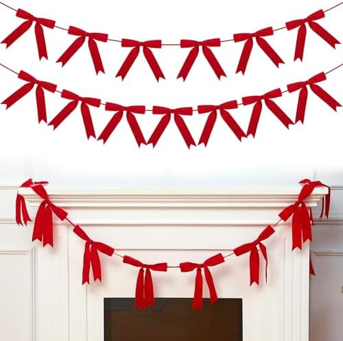 VitalCozy 10 ft Christmas Velvet Bow Garland Pre-Strung Bow Garland Banner with 13 Pcs 7 x 7 Inch... | Amazon (US)
